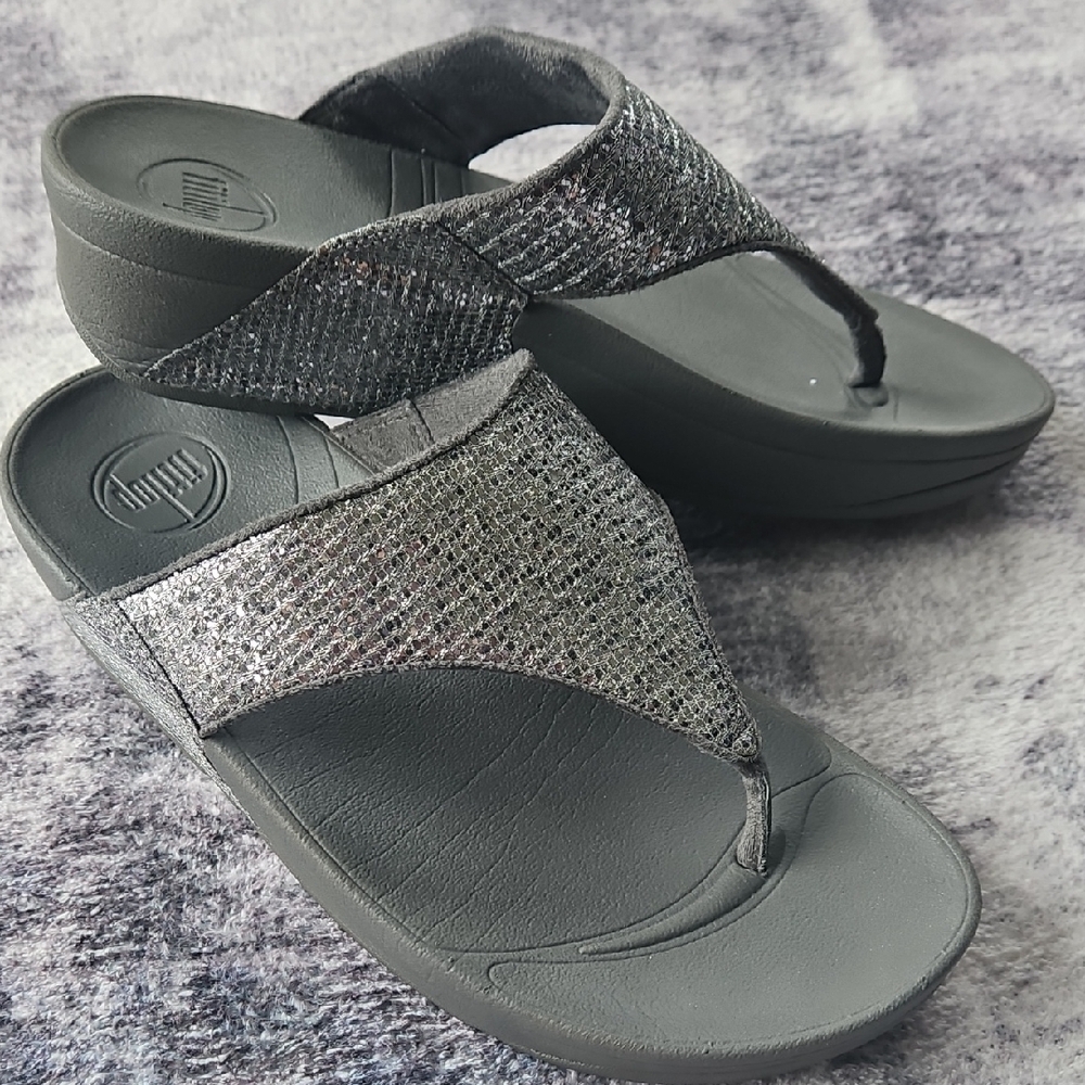 Fitflop Gray Sandals with Ergonomic Design and Glittery Strap